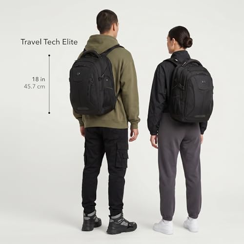 SwissGear Travel Tech Elite Laptop Backpack – Fits Laptops up to 16” – ScanSmart TSA-Friendly Backpack with USB Port, Shoe Compartment & Organizer Pockets – Grey Ballistic
