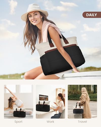 LOVEVOOK Puffer Laptop Bag for Women 15.6 Inch,Large Lightweight Work Bag Computer Bags for Laptops Tote Bag,Cute Teacher Bag Purse Handbags with Laptop Compartments for Daily,Travel,Business,Office