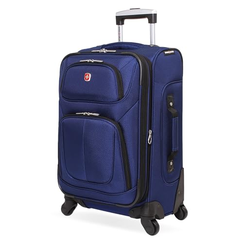 SWISSGEAR Sion Softside Expandable Spinner Luggage Durable Lightweight Travel Suitcase, Blue, Carry-On
