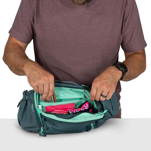 Osprey Savu 5L Biking Waist Pack for Men & Women - Mountain Bike Hydration Belt with Bottle Pockets, Pediment Grey/Dust Print, Extended Fit