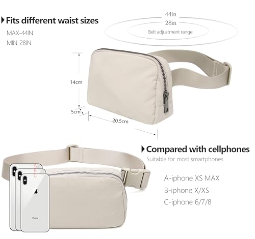 Fanny Belt Bag Waist Pack Crossbody Bags Bum Bag for Running Hiking Travel Workout Adjustable Strap for Women -beige