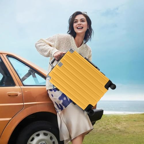 Krute Zipperless Luggage 24 Inch Aluminum Frame Suitcase with Spinner Wheels PC+ABS Hardide Checked Luggage TSA Approved No Zipper Travel Suitcase Yellow