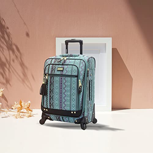 Steve Madden Designer Luggage Collection - Expandable 24 Inch Softside Bag - Durable Mid-sized Lightweight Checked Suitcase with 4-Rolling Spinner Wheels (Legends Turquoise)