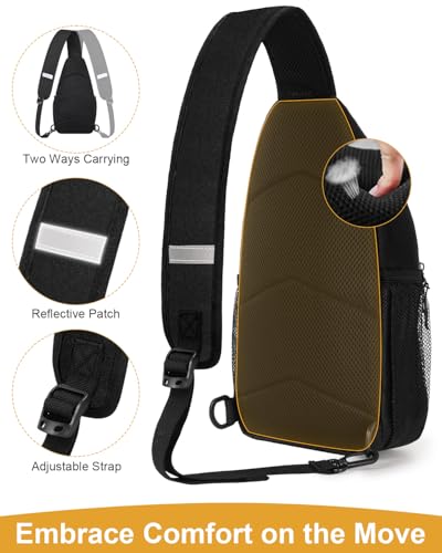 Pritent Crossbody Bags for Women Man Waterproof Sling Bag Backpack Trendy Casual Cross Body Bag with Convertible Shoulder Strap Chest Bag for Camping Hiking Travel Essentials (Black, Medium )