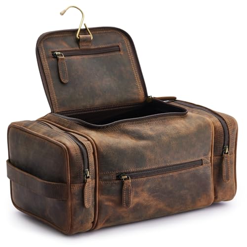 NomadCraftsCo. Extra Large Leather Toiletry Bag for Men - Premium Leather Men's Toiletry Bag for Travel, Dopp Kit, Pouch, Large Travel Organizer