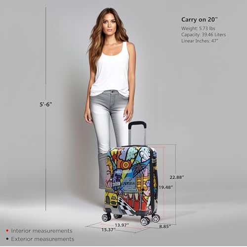 InUSA Hollywood Print Luggage with Spinner Wheels | Durable Lightweight Hardside Suitcase | Travel Bag with Handle and Trolley | 20 Inch Carry-On Spinner Luggage