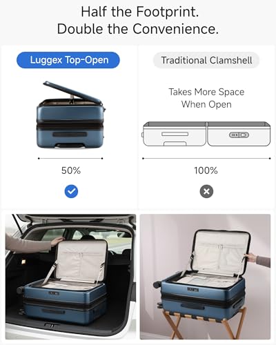 LUGGEX Checked Luggage Top Opening, FLT Expandable Polycarbonate Hard Shell Suitcase with Wheels (FX-Core, Blue, 24 Inch, 63L-70L)