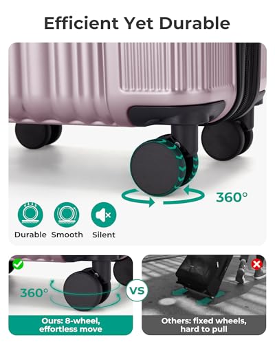 BAGSMART Carry On Luggage 22x14x9 Airline Approved, luggage with Spinner Wheels, 20 Inch Expandable Hardside Carry On Suitcase with TSA Lock Rolling Travel suitcase Carry-On, Pink Lavender