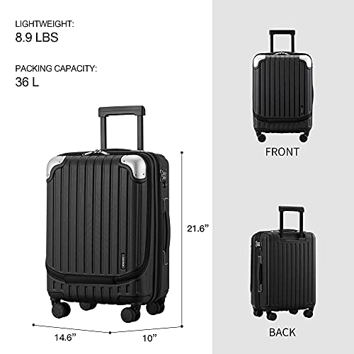 LEVEL8 Grace Expandable 20" Carry-On Luggage with 4 PC Organizer Packing Cubes - Black, Carry-On 20-Inch