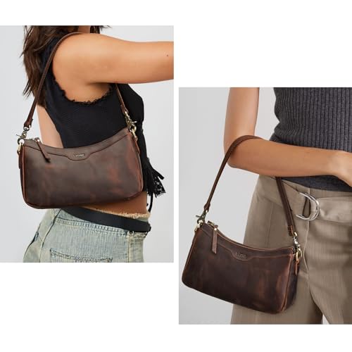 S-ZONE Leather Shoulder Bag for Women Small Crossbody Bags Hobo Purses with 2 Straps