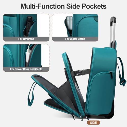 TIAWOLT Personal Item 16-Inch Underseat Carry on Luggage With Wheels Lightweight Wheeled Underseater under seat bags for airplanes Upright 2 Wheel,Boy and Girl,Teal Green