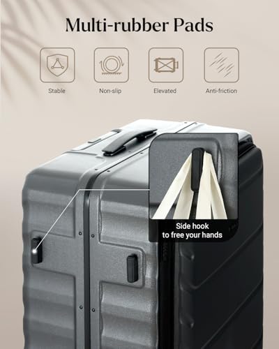 CENSIEN Checked Luggage, 28 Inch Luggage with Spinner Wheels, Large Suitcase with Lightweight PC Hard Shell, Aluminum Frame, Top Opening, YKK Zipper, TSA Lock (Grey, 1PC)