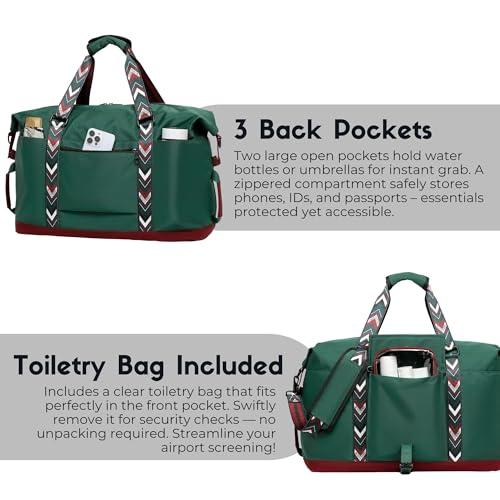 SUNNY BIRD Duffel with Utility Pouch, 40L Weekender Overnight Bag with Shoe Compartment for Travel and Sports (Greenboho)