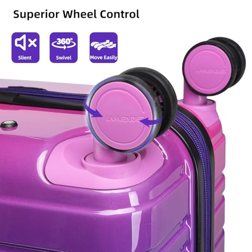 LARVENDER Luggage Sets 3 Piece, 20 Inch Carry on Luggage 22x14x9 Airline Approved Hardside PC+ABS Suitcase Set with Spinner Wheels TSA Lock, Lightweight Luggage Set for Women, Midnight Berry
