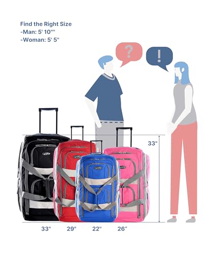 Olympia U.S.A. 33 inch Jumbo Size 8 Pockets Wheeled Rolling Duffel Bag Water Resistant Luggage Lightweight Travel Suitcase with Retractable Handle
