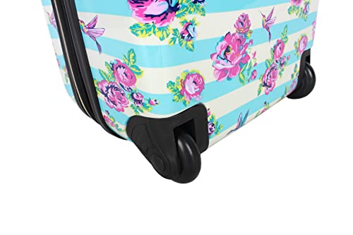 Betsey Johnson Designer Underseat Luggage Collection - 15 Inch Hardside Carry On Suitcase for Women- Lightweight Under Seat Bag with 2-Rolling Wheels (Stripe Floral Hummingbird)