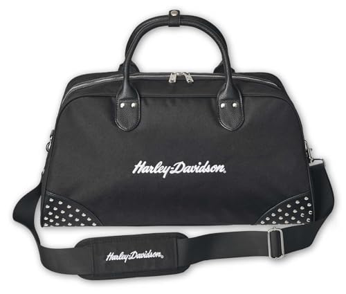 Harley-Davidson Women's 3D H-D Script Studded Duffel Bag, Moonshadow Black