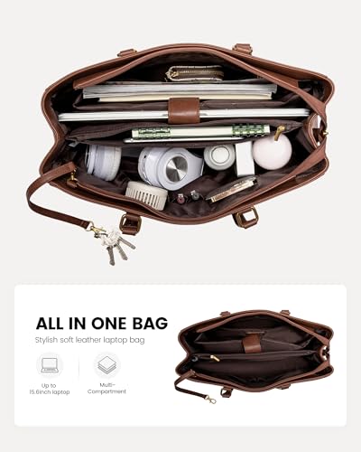 LOVEVOOK Laptop Bag for Women,15.6 Inch Laptop Tote Bag for Women,Vintage Leather Work Tote Bags Computer Teacher Bag,Waterproof Business Office Briefcase Bible Bag