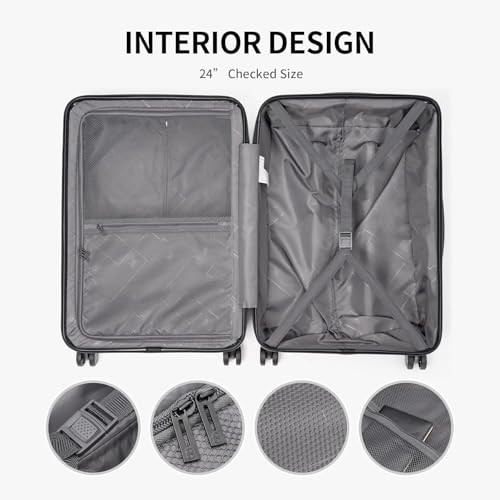 LEVEL8 Grace Luggage Sets Hardshell Suitcase with Wheels, Sturdy Large Suitcase Tsa Lock 20 Inch Expandable Carry on 24 Inch 28 Inch Checked Luggage, 3-Piece Set (20/24/28), Champagne