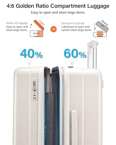 Hanke 24 Inch Plus Expandable Luggage Large Suitcases with Wheels, Medium Checked Luggage Hard Shell Suitcases, PC Trunk Luggage Extra Large Suitcase with Lock for Women Men(Ivory White)