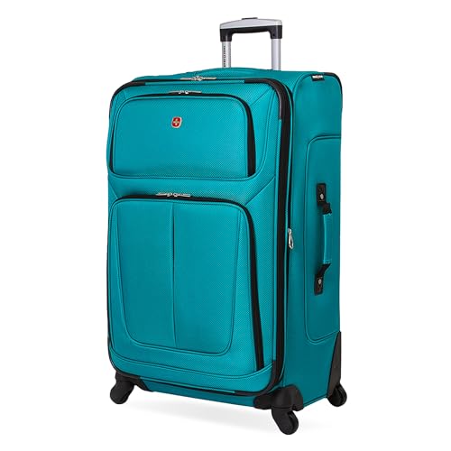 SWISSGEAR Sion Softside Expandable Spinner Luggage Durable Lightweight Travel Suitcase, Teal, Checked-Large