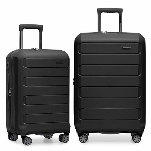 Traveler's Choice Pagosa Hardshell Expandable Luggage with Spinner Wheels, Black, 2-Piece Set (22/26)