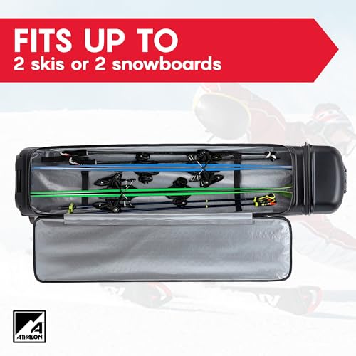 Athalon The Vault Hardshell Rolling Ski Case, Rugged Expandable Equipment Case with Smooth-Glide Wheels, Holds Two Pairs of Skis or Two Snowboards with Boots, Black