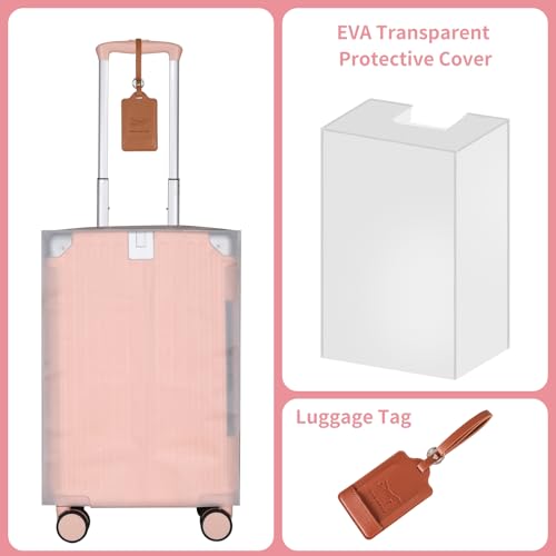 WireHot 22x14x9 Airline Approved Vintage Style Carry On Luggage with Backpack Sets for Women, ABS+PC Hardshell Small 20 inch Retro Suitcase with Protective Cover & Tag (Pink, 20in/BP/TB)