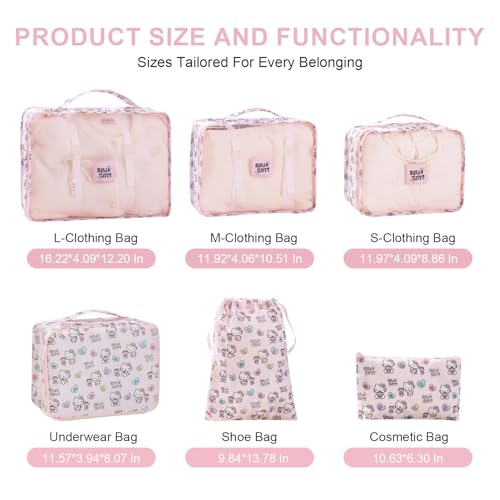 AmBealla 6 Set Travel Organizer,Packing Cubes for Travel Luggage Organizer Bags,Waterproof Pink Twill,Cute Packing Organizers for Business/Vacation,Women's Clothes Storage