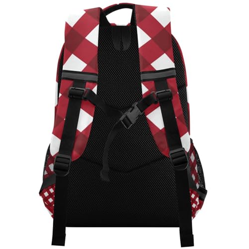EtherSpher Dark Red and Pure White Checkered Designed carry on backpacks for kids with chest strap book bags for 10-12 year old para bebes varon