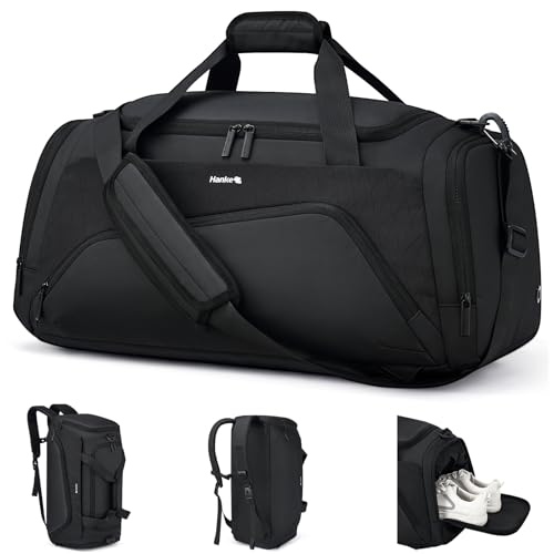 Hanke Carry On Luggage Airline Approved Duffle Bag for Travel, Multifunctional 3 In 1 Travel Duffel Bags for Traveling, 44L Weekender Overnight Gym Hiking Tote Bags for Men & Women.（Black）