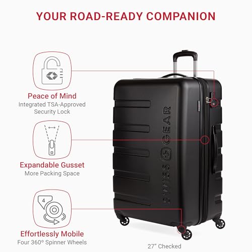 SwissGear 7366 Signature Hardside Expandable Luggage with Spinner Wheels, TSA Lock, Cup-Holder, Black, 3-Piece Set (19/23/27)