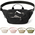 Quilted Fanny Pack for Women, Lightweight Puffy Crossbody Sling Belt Bag with Adjustable Strap, Multi-Pocket Dual Zipper Waist Purse for Travel Running Casual Daily Use (Black)