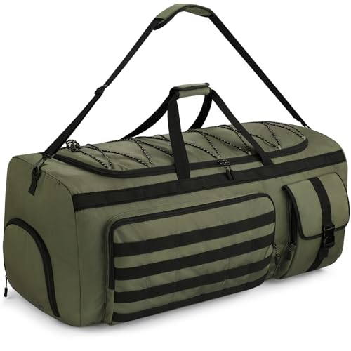 Gonex 130L Extra Large Duffel Bag for Men, Heavy Duty 3 in 1 Convertible Carry Travel Duffle, with Shoe Compartment, Tactical Loops, Sports Gear Bag for Family Trips (Army Green)