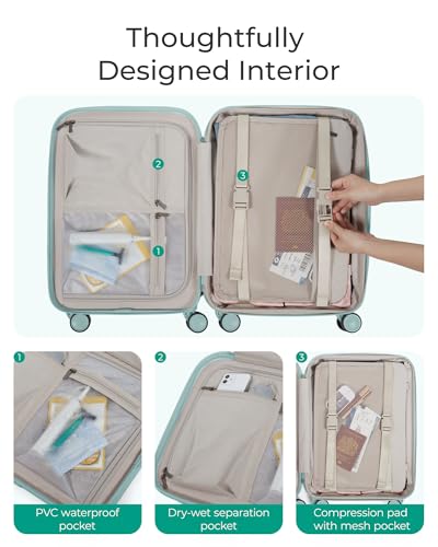 BAGSMART Carry On Luggage 22x14x9 Airline Approved with Spinner Wheels, Travel TSA Approved 100% PC Hard Shell Suitcases, 20 Inch Expandable Luggage with TSA Lock, Dark Sea Green