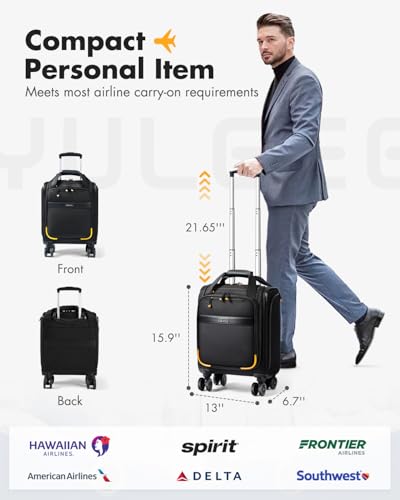 Lekebobor Underseat Carry On Luggage with Spinner Wheels,16 Inch Softside Suitcase with Detachable Wheels, Lightweight Travel Luggage Bag for Men Women, Black