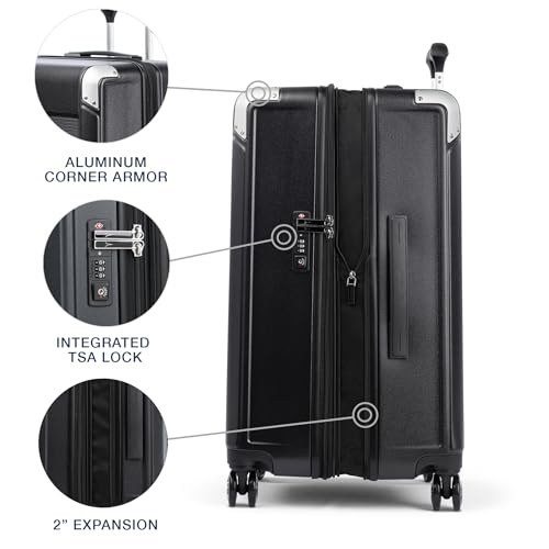 Travelpro Platinum Elite Hardside Expandable Checked Luggage, 8 Wheel Spinner, TSA Lock, Hard Shell Polycarbonate Suitcase, Shadow Black, Checked Medium 25-Inch