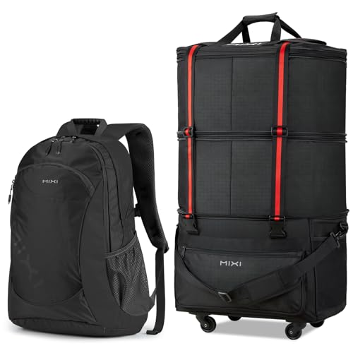 mixi Travel Bag with Wheels Expandable Foldable Luggage Bag and 21 Inch Ultra Lightweight Backpack as a set