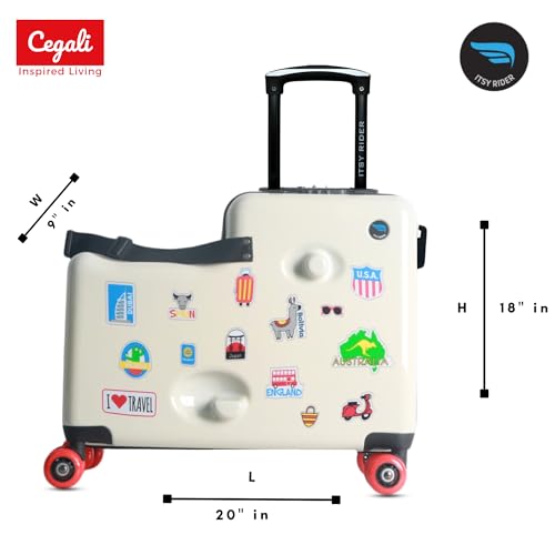 Cegali Itsy Rider 20" Ride-on Suitcase for Kids with Double Spinner Red Wheels (Beige Traveler)