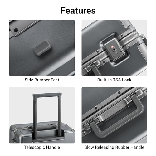 LEVEL8 Zipperless Carry On Luggage Airline Approved with Aluminum Frame, Hard Shell Suitcase with Spinner Wheels, Metal Checked Luggage with Double Tsa Locks, 20 Inch, Grey