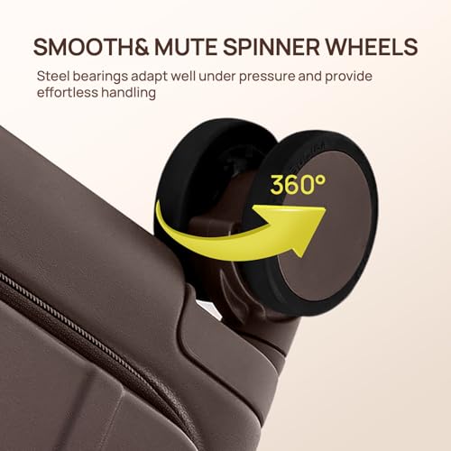 NINETYGO Medium Checked Luggage 25 Inch, Flat Top Opening Check In Luggage with Cup Holder, Expandable, Coffee-Infused PC Hard Shell, Eco-Friendly, TSA Lock, 360° Spinner Wheels (Latte)