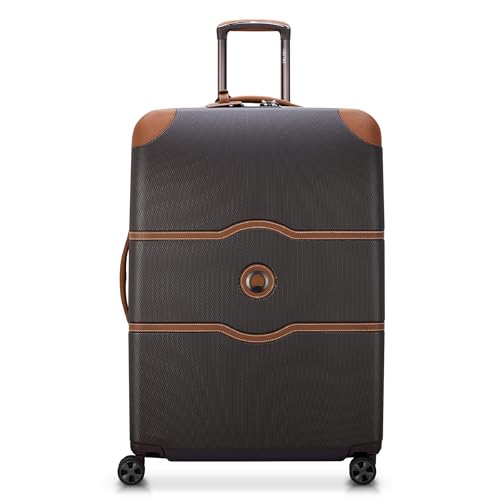 DELSEY PARIS Chatelet Air 2.0 Checked Suitcase 28 Inch Large, Hardside Polycarbonate Luggage, Dual-Density Spinner Wheels, TSA Lock, Chocolate Brown