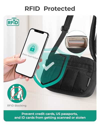BAGSMART Cross Body Purse, Mini Crossbody Bags for Women Travel Purse, Puffy Shoulder Handbag Wallet with RFID Blocking Slots, Black-small