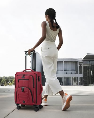 LOVEVOOK Carry On Luggage Airline Approved, Suitcases with Spinner Wheels, Softside Carry-on Luggage with TSA Lock for Women Business Trip, Lightweight Large Capacity Luggage for Travel, Burgundy Red