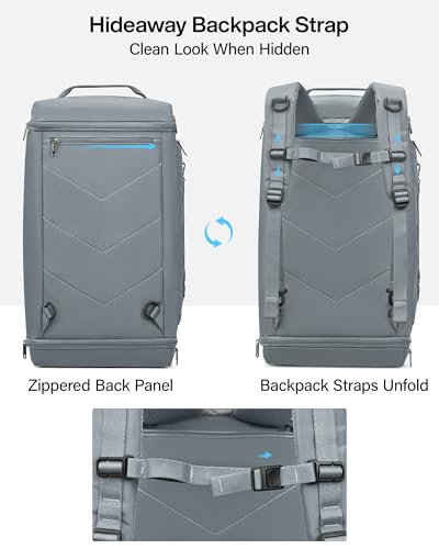 Hanke Gym Bag for Men Women, Expandable 45L-55L Large Capacity Travel Duffle Bag, 3-in-1 Weekender Backpack with Shoe Compartment & Wet Pocket, Durable Water-Resistant, Grey