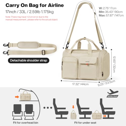 mixi 17" Underseat Carry-On Luggage Travel Tote, Water-Resistant, Beige