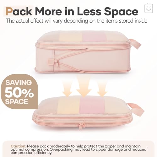 Veken 9/11 Set Compression Packing Cubes for Travel Essentials,Compressible Expandable Large Luggage Suitcase Organizer Bags for Clothing,Durable Space Saver Storage Bags with Toiletry Bags(Beige)