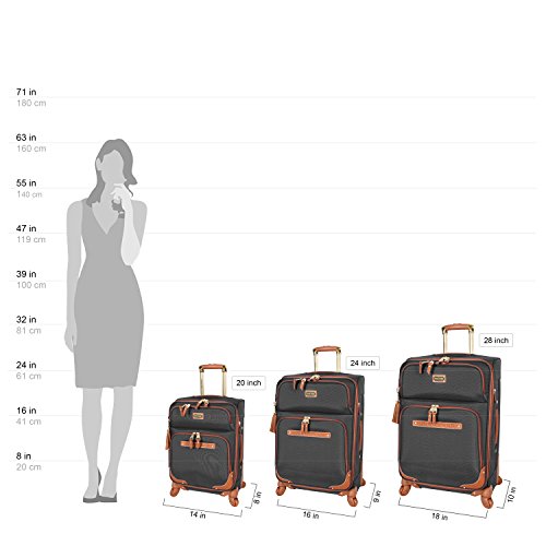 Steve Madden Designer Luggage Collection - Expandable 24 Inch Softside Bag - Durable Mid-sized Lightweight Checked Suitcase with 4-Rolling Spinner Wheels (Global Black)