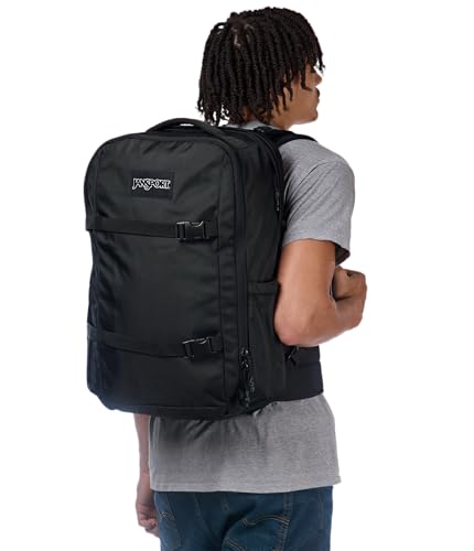 JanSport Venture Pack – Travel Pack With Large Main Compartment with Compression Straps, Dual Water Bottle Pockets, Padded Hip Belt & Luggage Trolley Pass-Through, Black