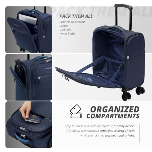 Verage Under Seat Luggage with Wheels, Softside Small Suitcase Spinner Carry On Luggage Bags for Airlines Airplanes Short Trip Men Women (Navy, 14-Inch Underseat)
